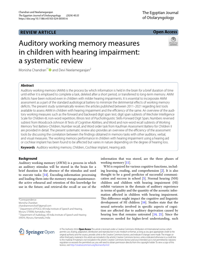 Auditory Working Memory Measures in Children With Hearing Impairment: A ...