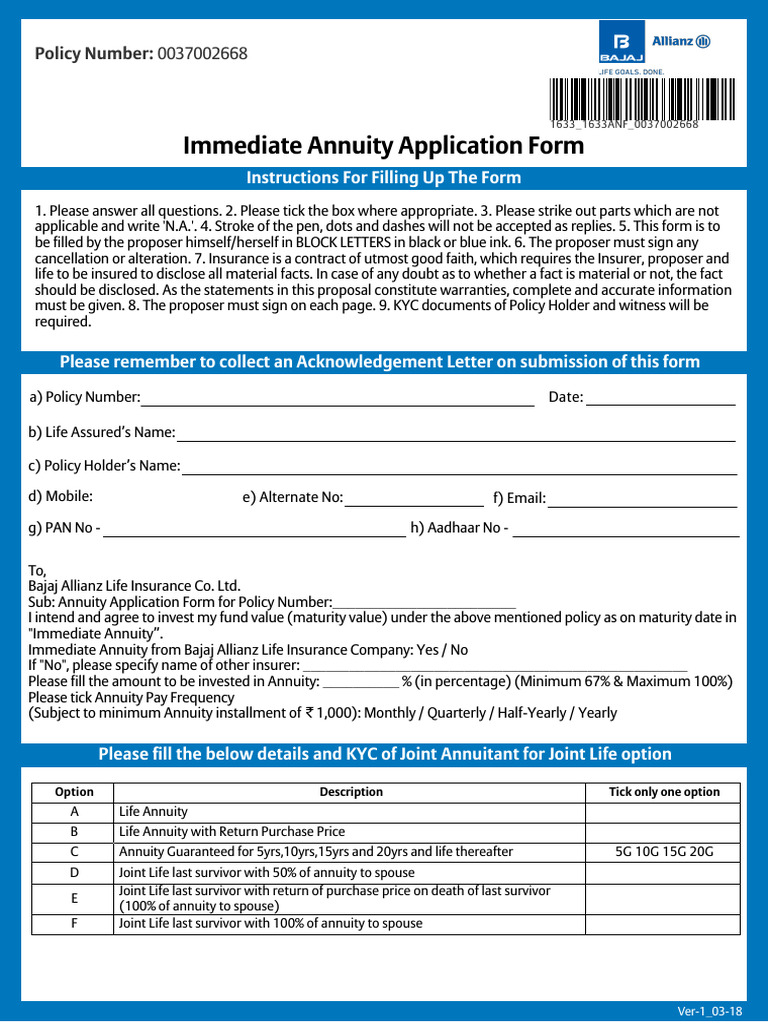 Immediate Annuity Application Form | PDF | Insurance | Life Insurance