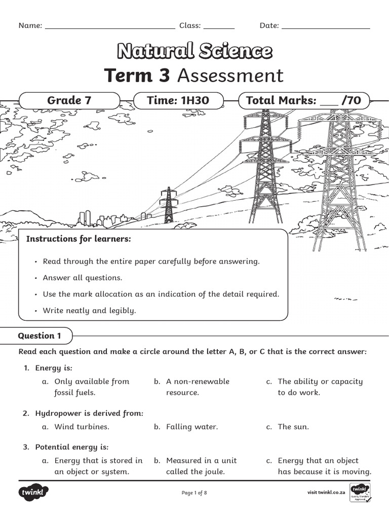 Grade 7 Natural Science Term 3 Exam | PDF | Potential Energy | Energy ...