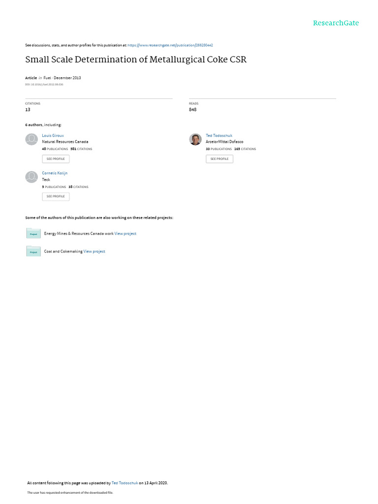Small Scale Metallurgical Coke CSR Analysis | PDF | Coke (Fuel) | Blast ...