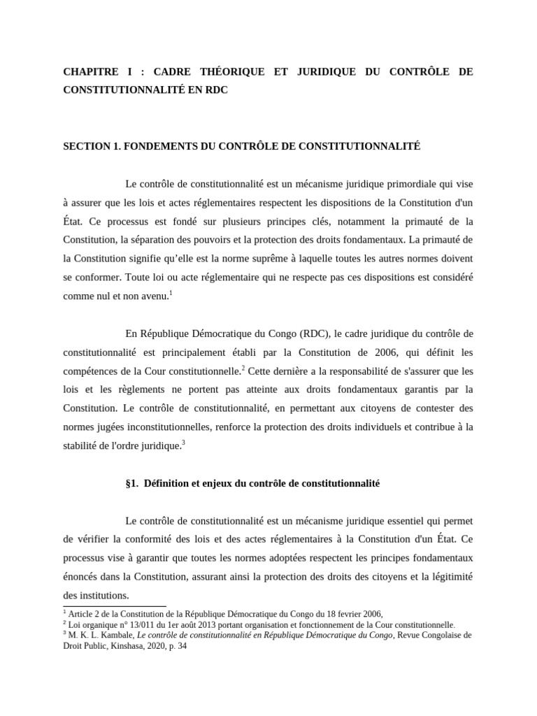 Contrôle de constitutionnalité en RDC | PDF | Loi | Constitution