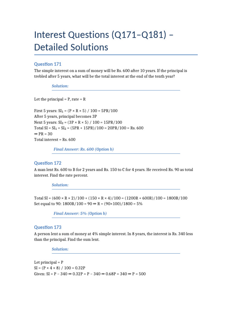 Interest Questions Q171 To Q181 | PDF | Interest | Trade