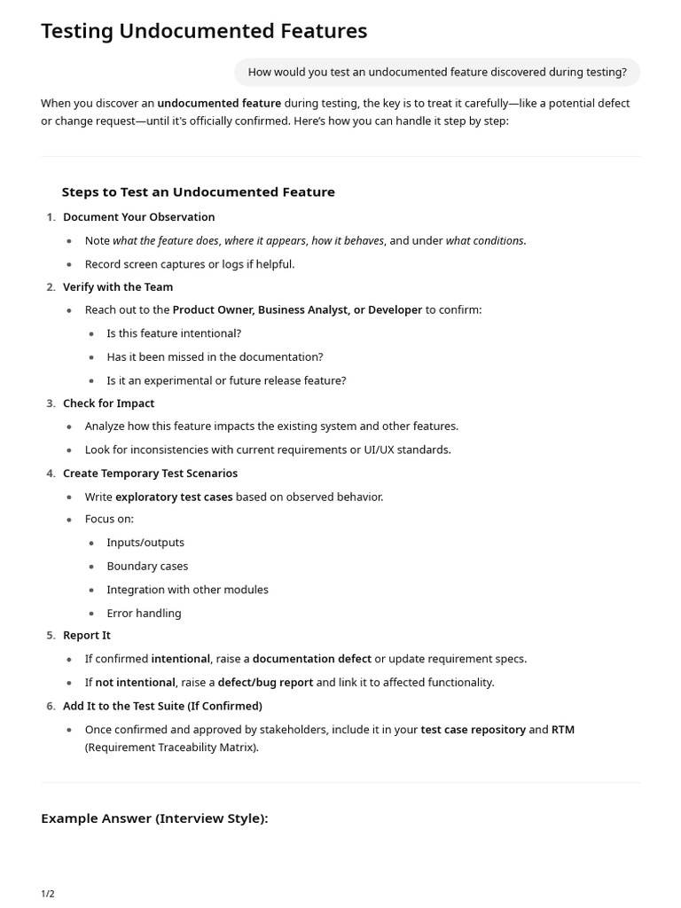 Testing Undocumented Features Guide | PDF