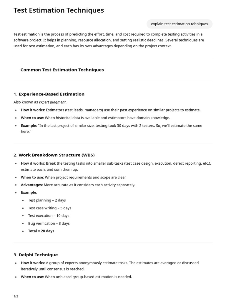 Test Estimation Techniques | PDF