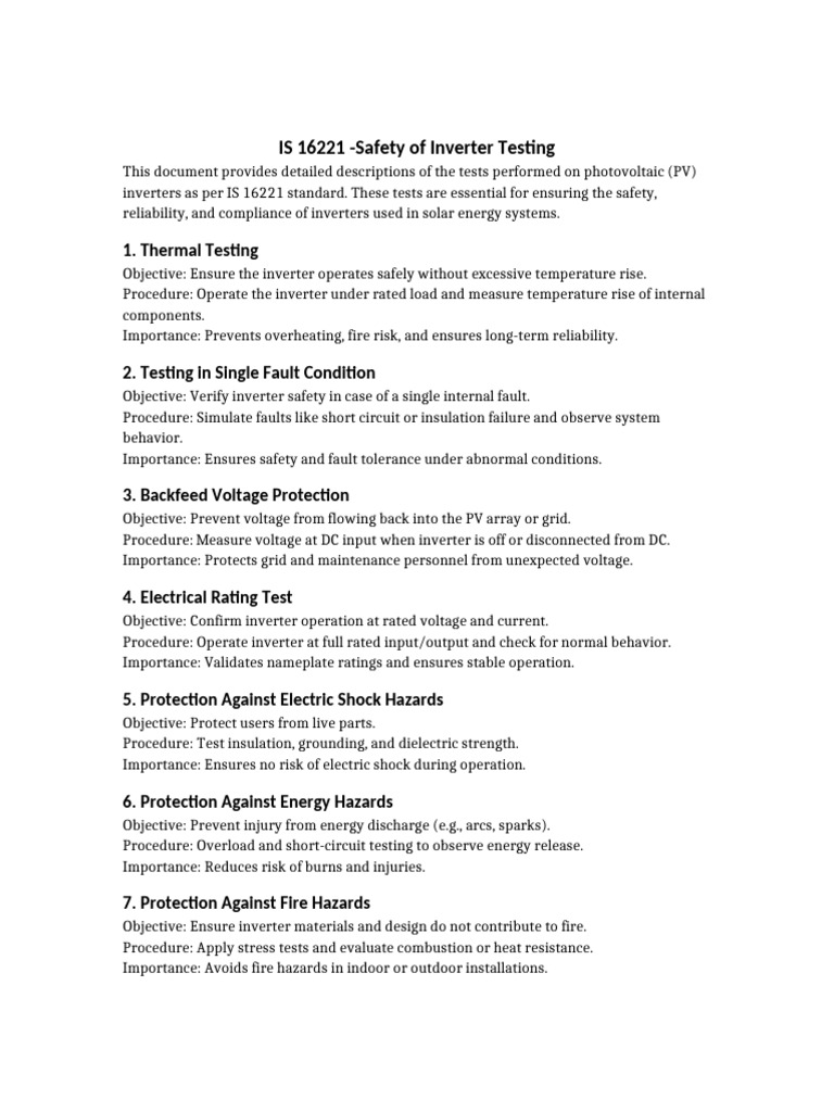 Inverter Safety Testing per IS 16221 | PDF