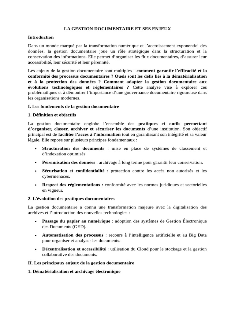 Enjeux de la gestion documentaire moderne | PDF | La gestion des ...