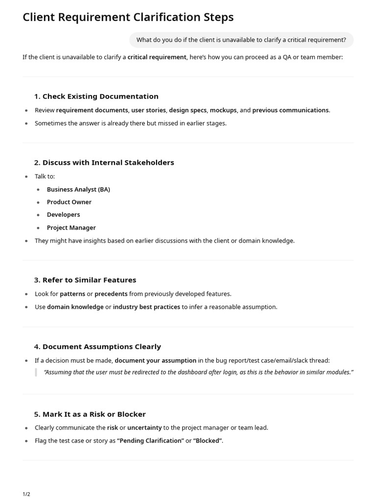 Client Requirement Clarification Guide | PDF