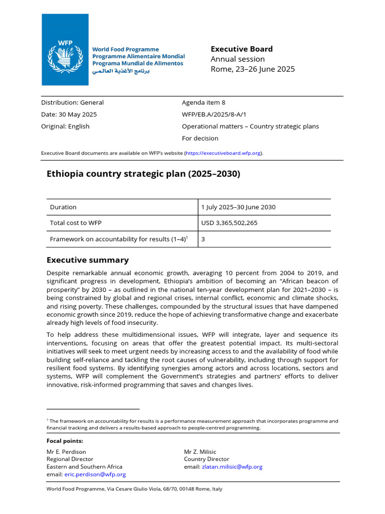Ethiopia Country Strategic Plan 2025-2030 | PDF | Food Security | World ...