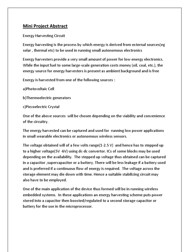 Energy Harvesting Circuit Abstract | PDF | Technology & Engineering