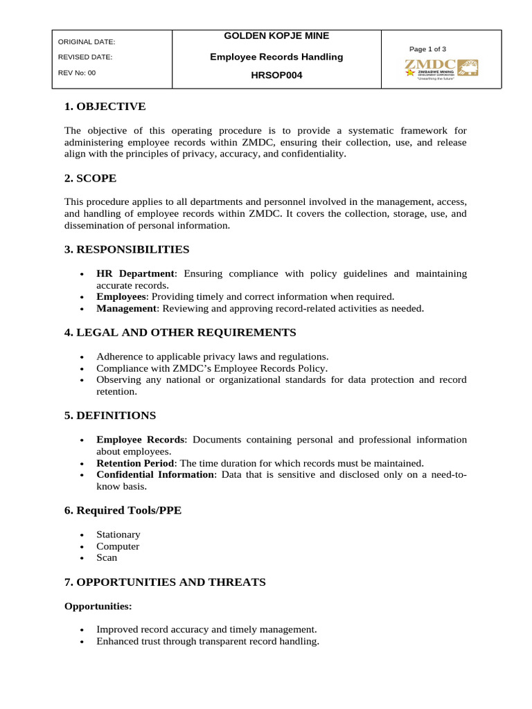 SOP - Employee Records Handling | PDF | Regulatory Compliance | Privacy