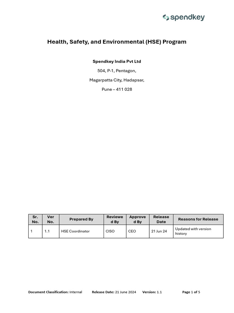HSE Program Overview for Spendkey India | PDF | Emergency | Risk Assessment