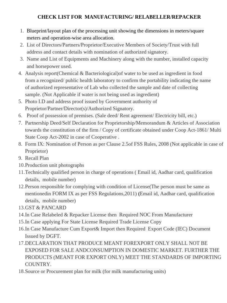 Repacker and Relabeller Compliance Checklist | PDF