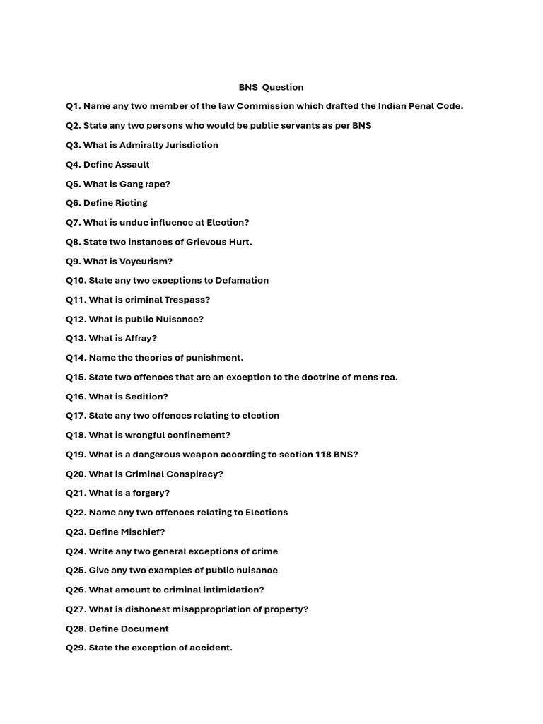 BNS Exam Questions Overview | PDF
