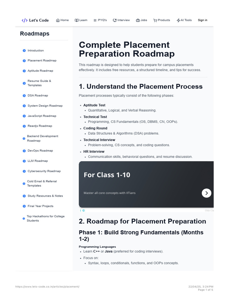 Complete Placement Preparation Roadmap | PDF | C++ | Computer Programming