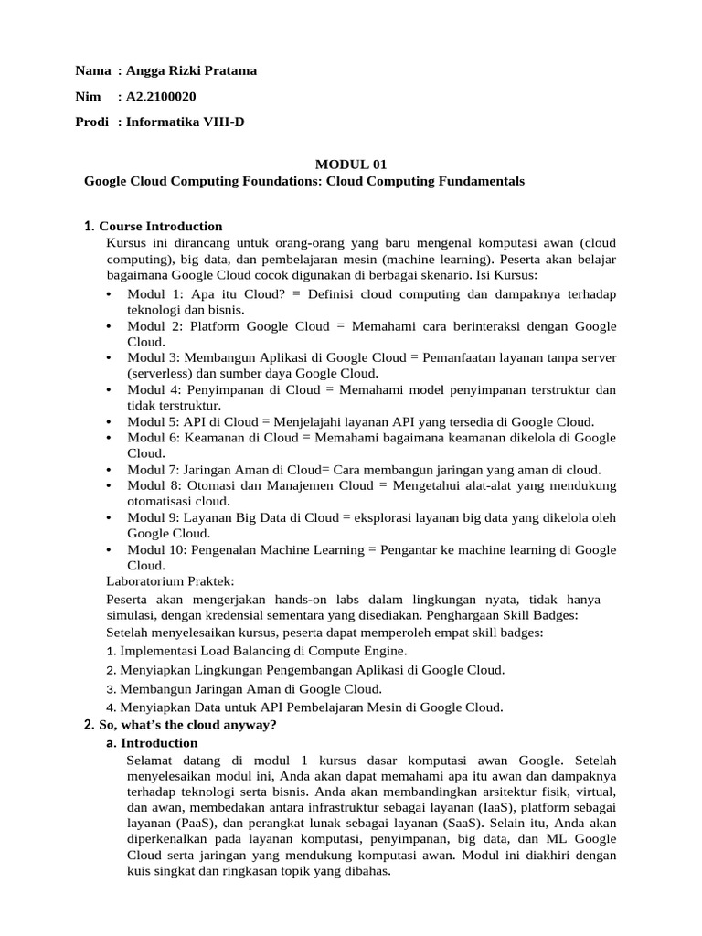 Pengenalan Google Cloud Computing | PDF