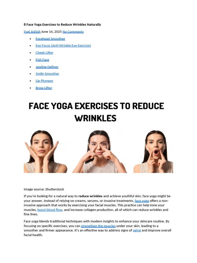 8 Face Yoga Exercises for Wrinkles | PDF | Wrinkle