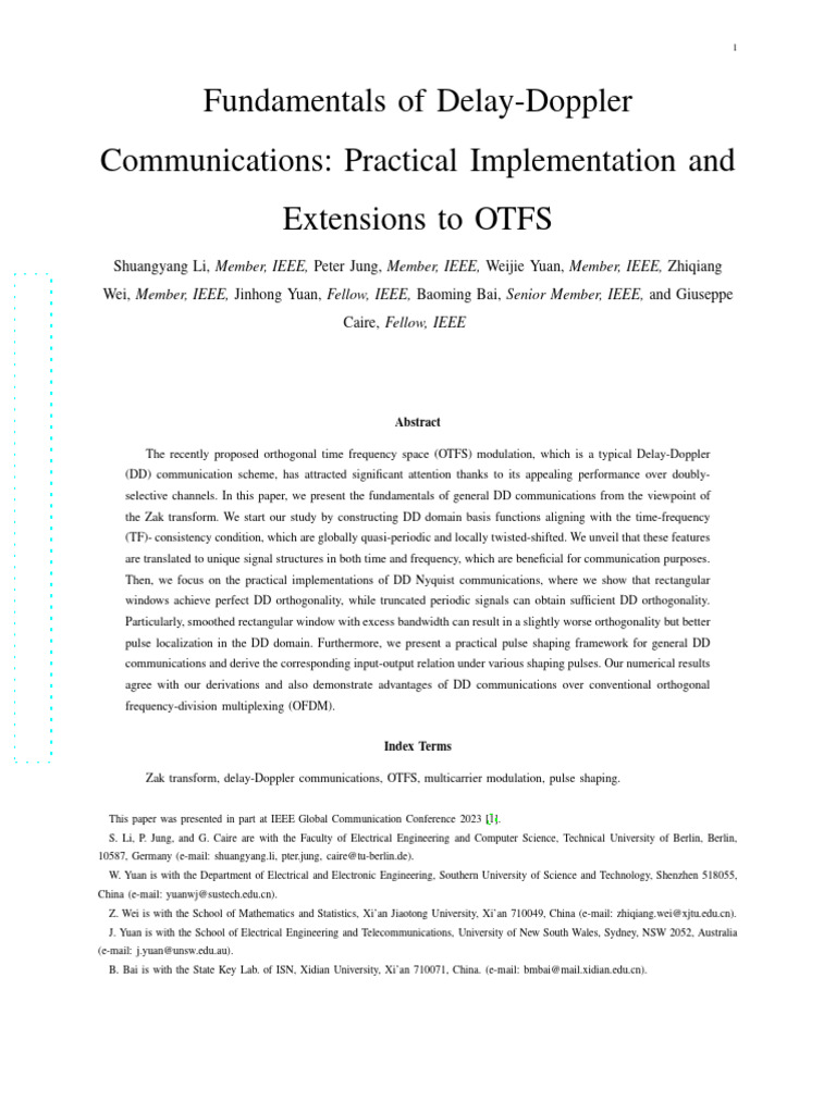 Delay-Doppler Communications and OTFS | PDF | Orthogonal Frequency ...