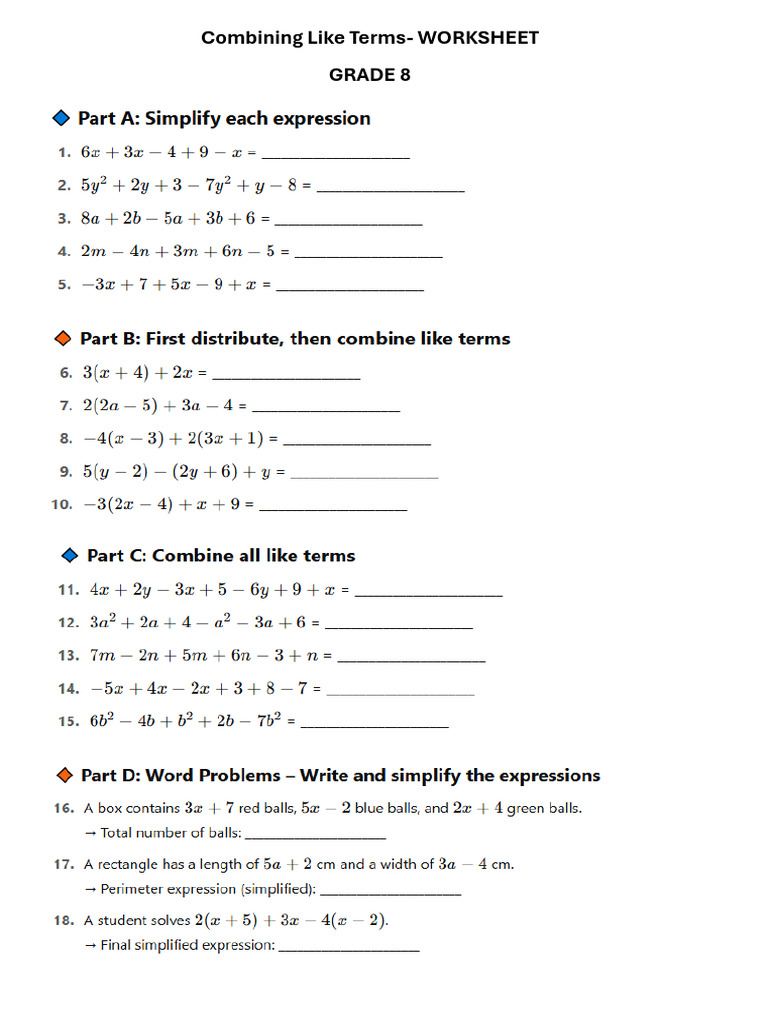 P - Combining Like Terms | PDF