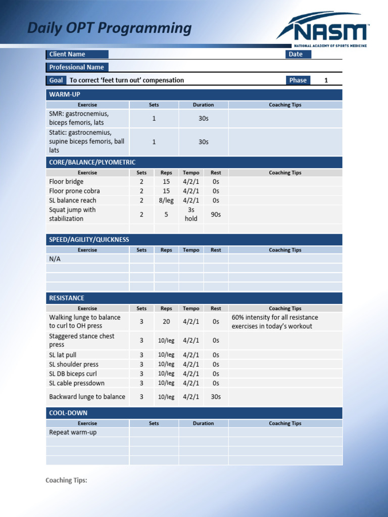 Cpt6 - Opt Phase 1 - Feet Turn Out - 1 - Sample Workout | PDF