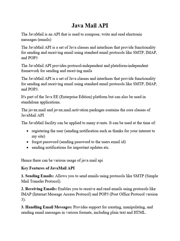 Overview of JavaMail API Features | PDF | Cyberspace | Internet ...