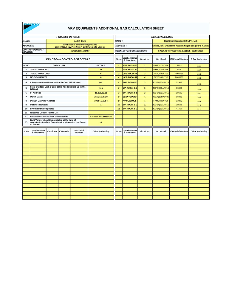 VRV Equipment Gas Calculation Sheet | PDF | Computer Science | Computing