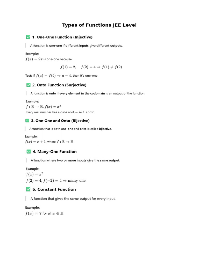 Types of Functions JEE Level | PDF