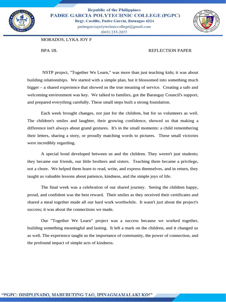 Reflection Paper - Lyka | PDF