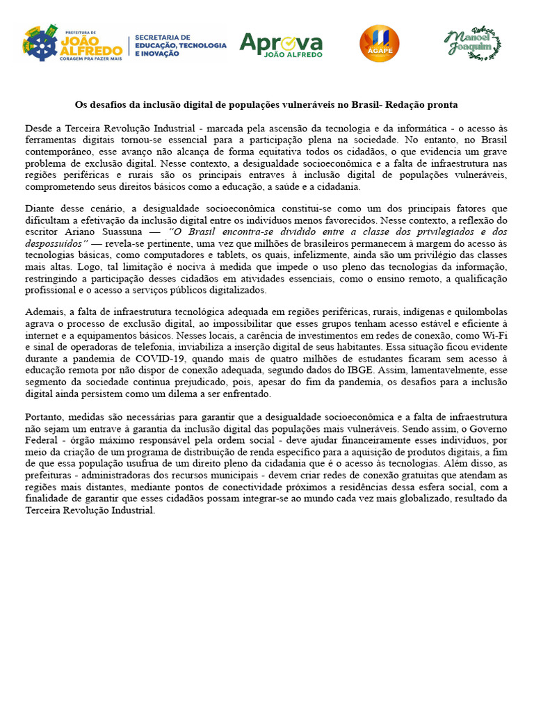 Desafios da Inclusão Digital no Brasil | PDF