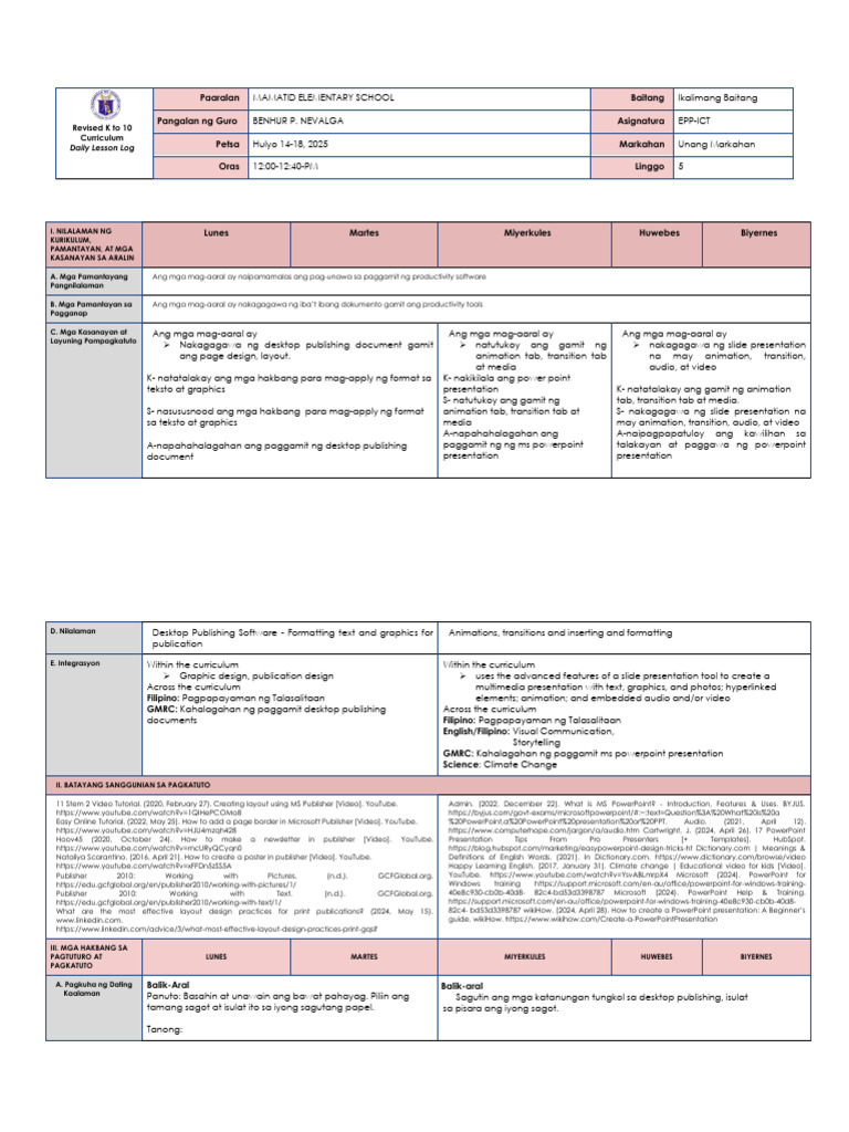 Epp Ict DLL q1 W 5 | PDF