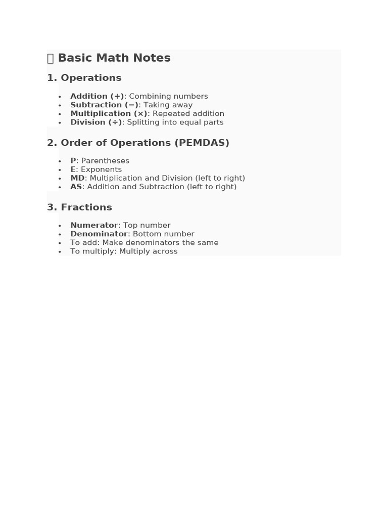 ? Basic Math Notes | PDF