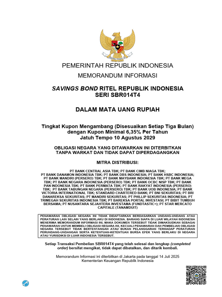 Penawaran Obligasi SBR014T4 2025 | PDF
