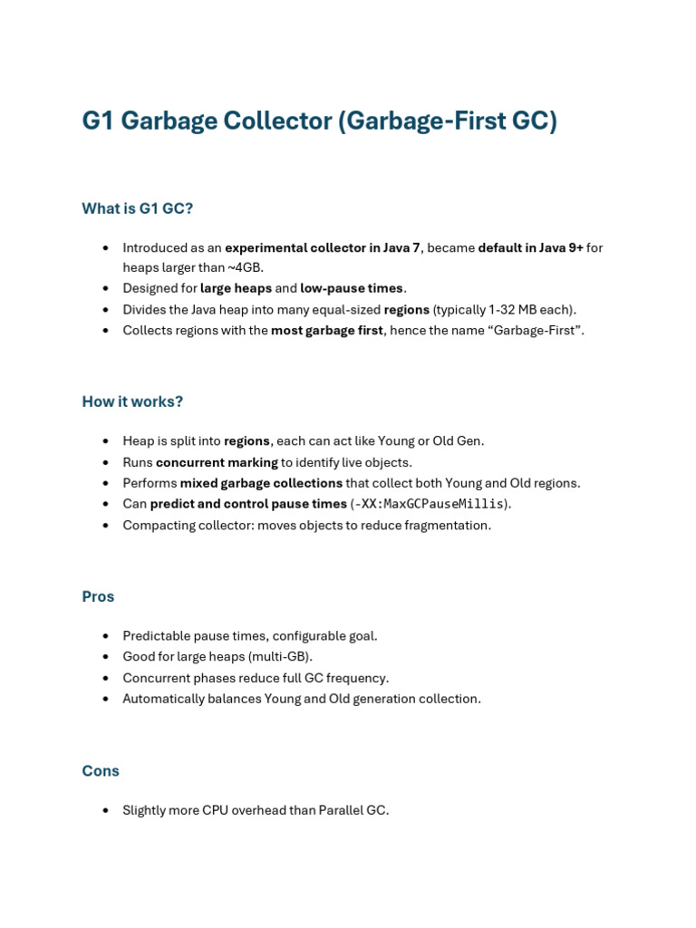 Overview of G1 Garbage Collector in Java | PDF