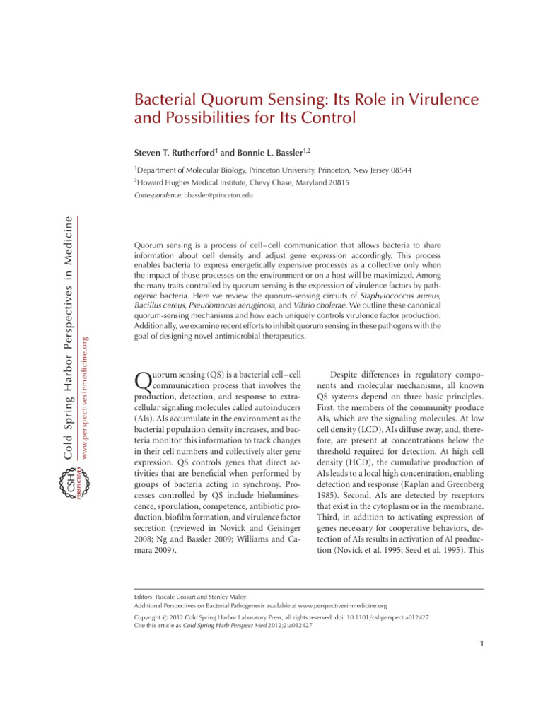 Quorum Sensing in Bacterial Virulence | PDF | Cell Biology | Molecular ...