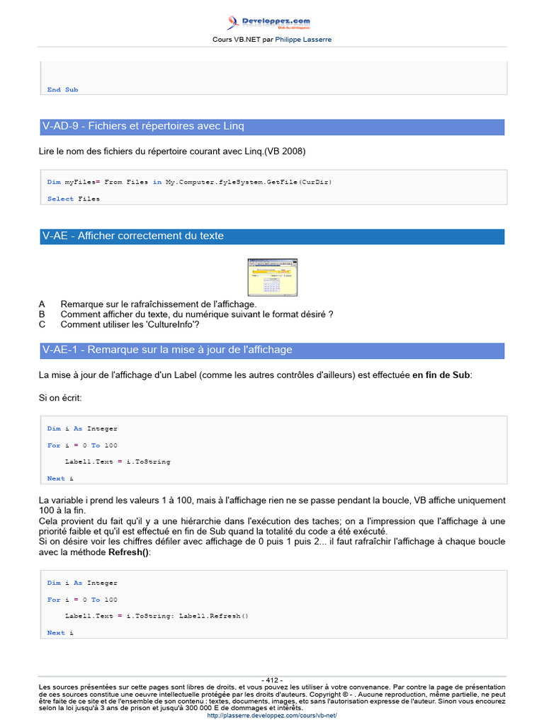 Cours VB.NET : Affichage et Formats | PDF | Décimal | Droits d'auteur