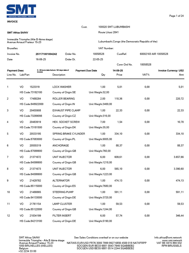 Invoice 251171001004242 - Cde 60002103 - CPT Lubumbashi | PDF | Engines