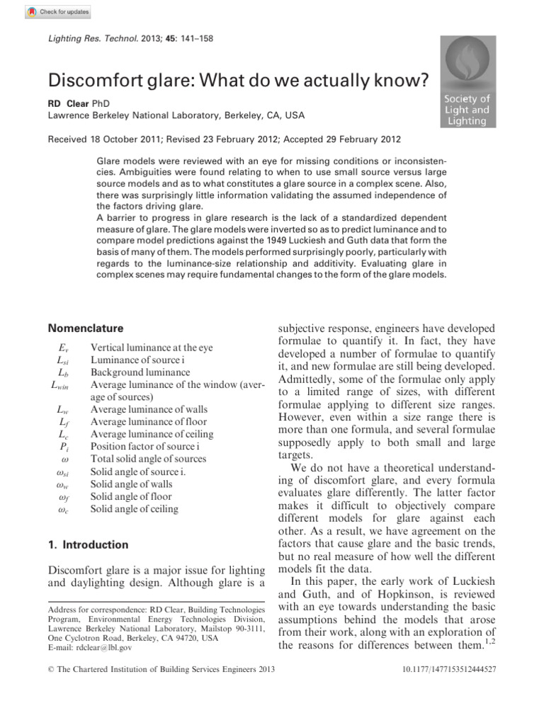 Clear 2012 Discomfort Glare What Do We Actually Know | PDF