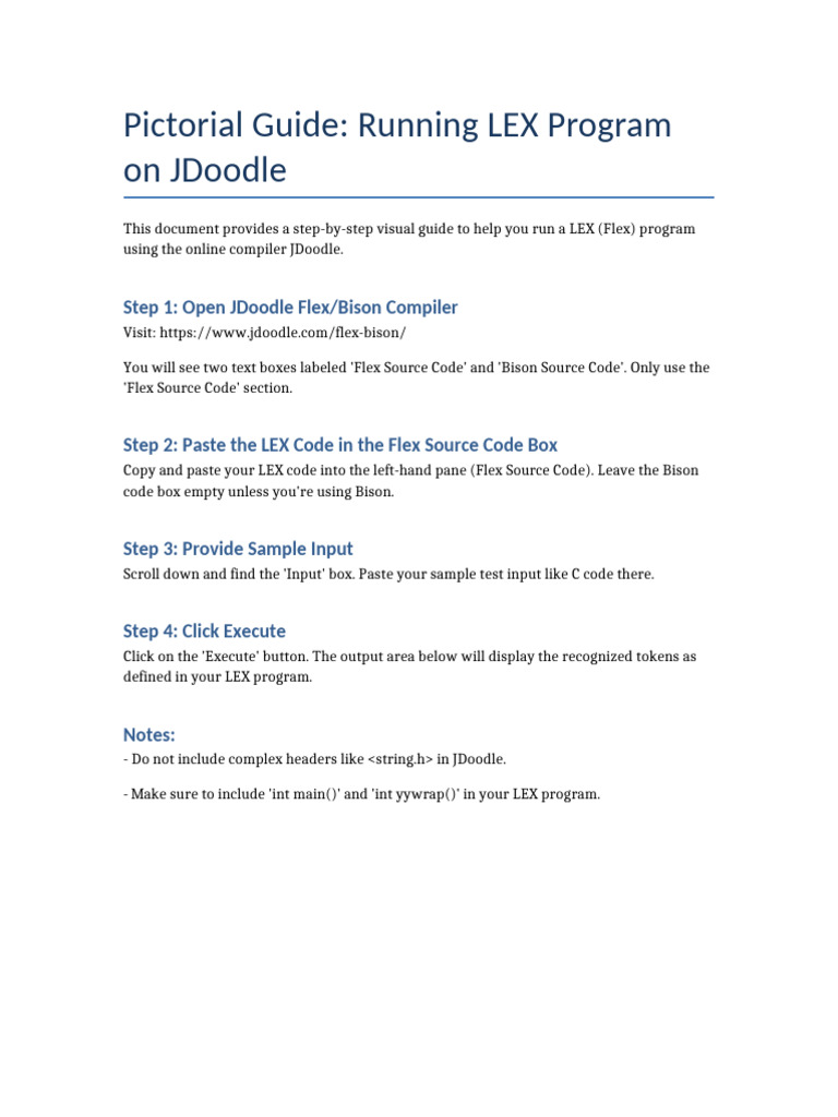 Running LEX on JDoodle: A Guide | PDF