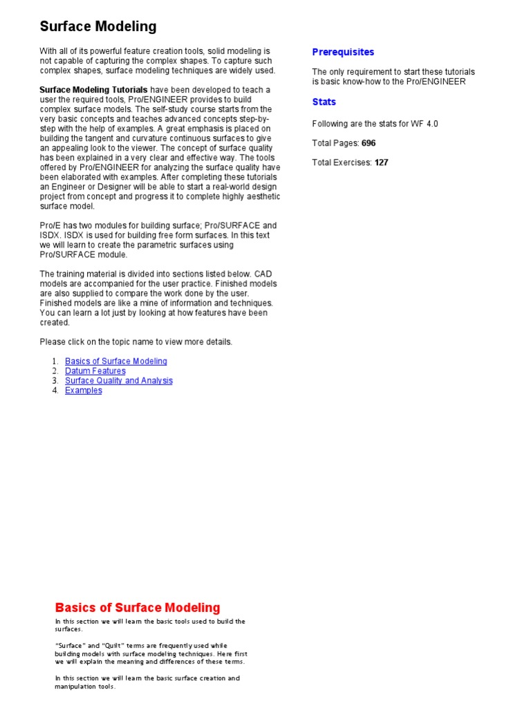 Pro e Surface Modeling | PDF | Curvature | Cartesian Coordinate System