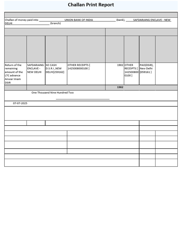 Union Bank Payment Challan Form | PDF | Banks | Banking