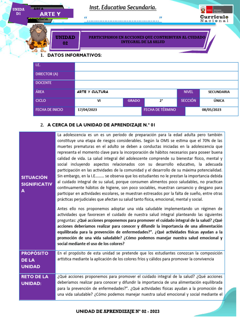 Unidad de Aprendizaje de Arte y Cultura para Quinto de Primaria | PDF ...