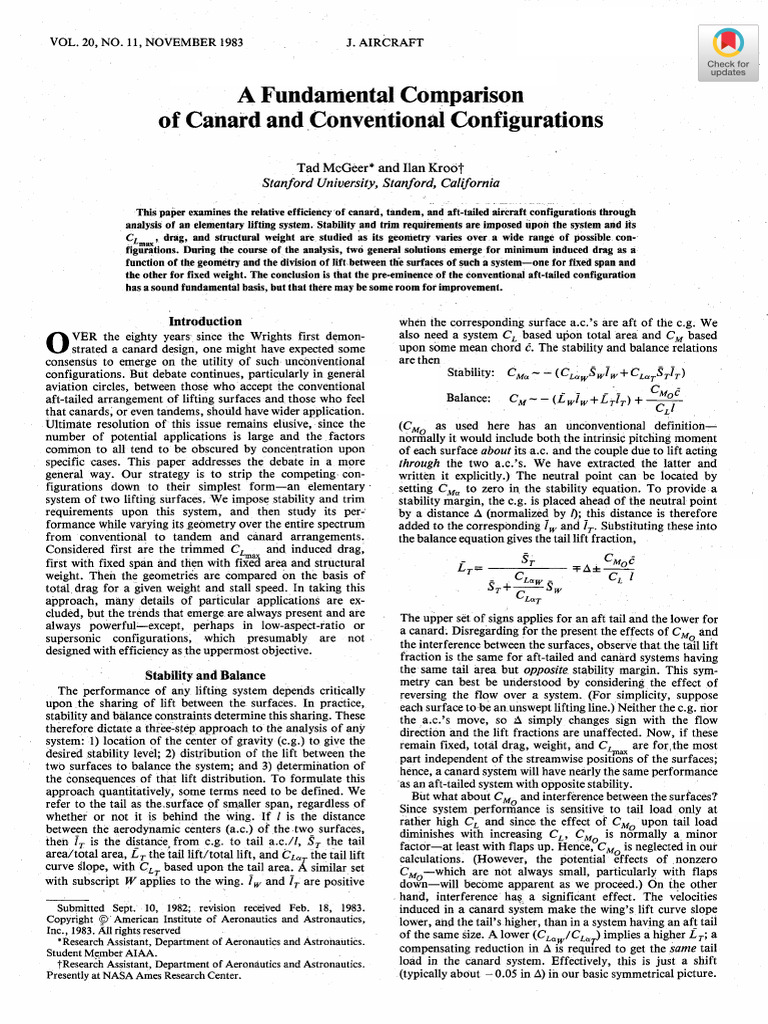 Canard vs Conventional Aircraft Efficiency | PDF | Lift (Force) | Drag ...