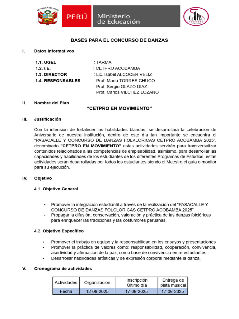 Bases Concurso de Danzas 18 | PDF | Bailes | Ritmo