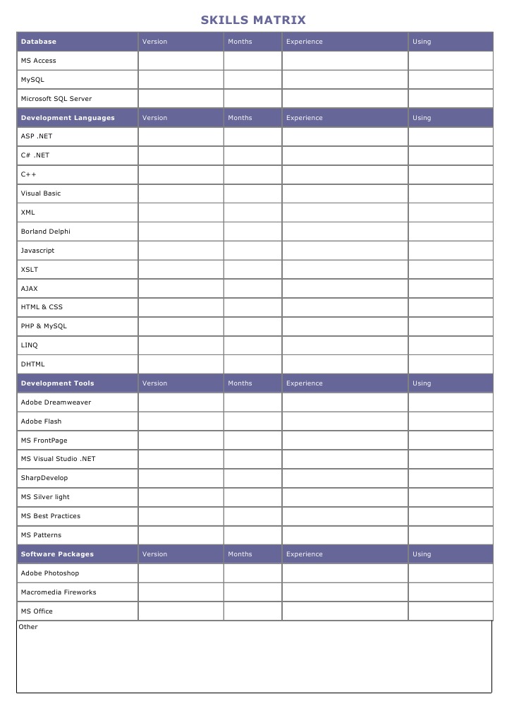 Software Developer Skills Matrix | PDF
