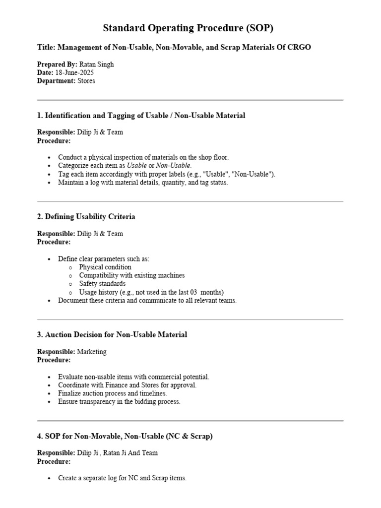 Managing Scrap and Non-Usable Materials | PDF