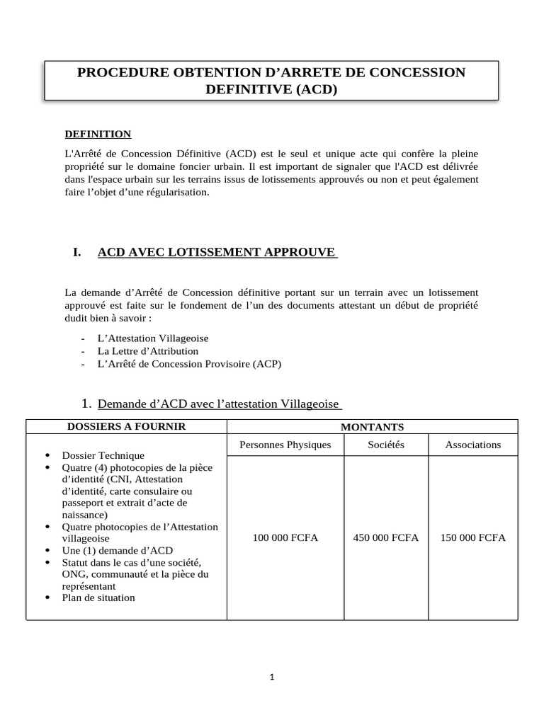 Procédure d'Obtention de l'ACD en Côte d'Ivoire | PDF