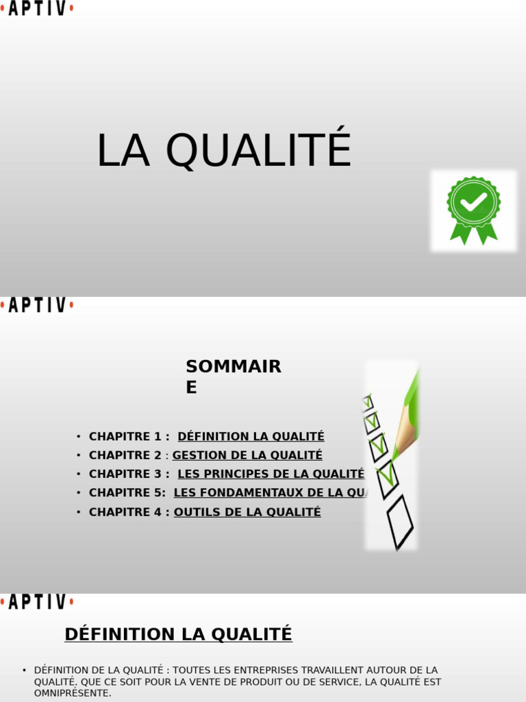 Définition de la qualité en entreprise | PDF | Management de la qualité ...