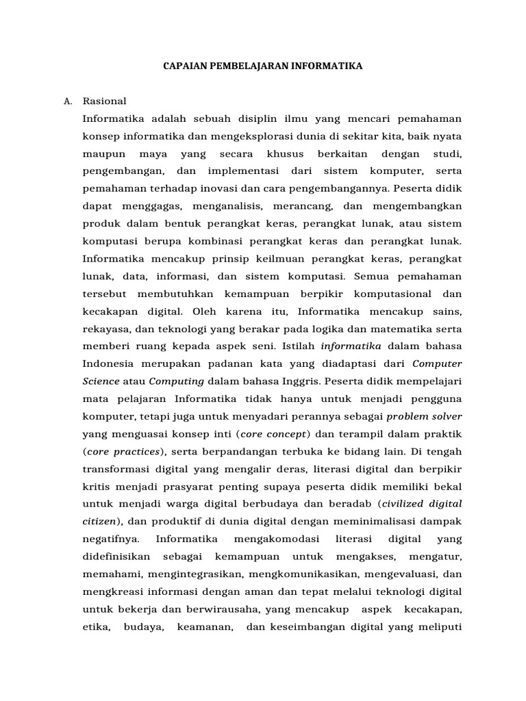 Capaian Pembelajaran Informatika | PDF