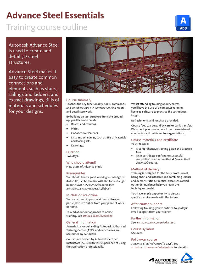 Advance Steel Essentials Training Course | PDF | Auto Cad | Software