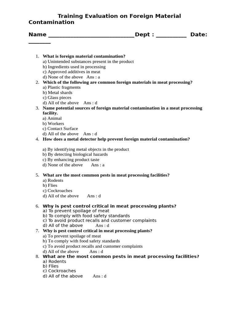 Foreign Material Contamination Training Guide | PDF