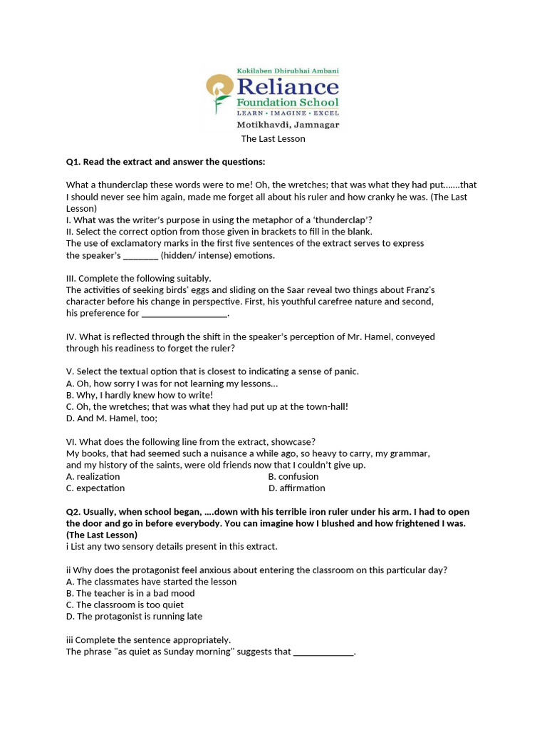 The Last Lesson: A Reflection on Loss | PDF